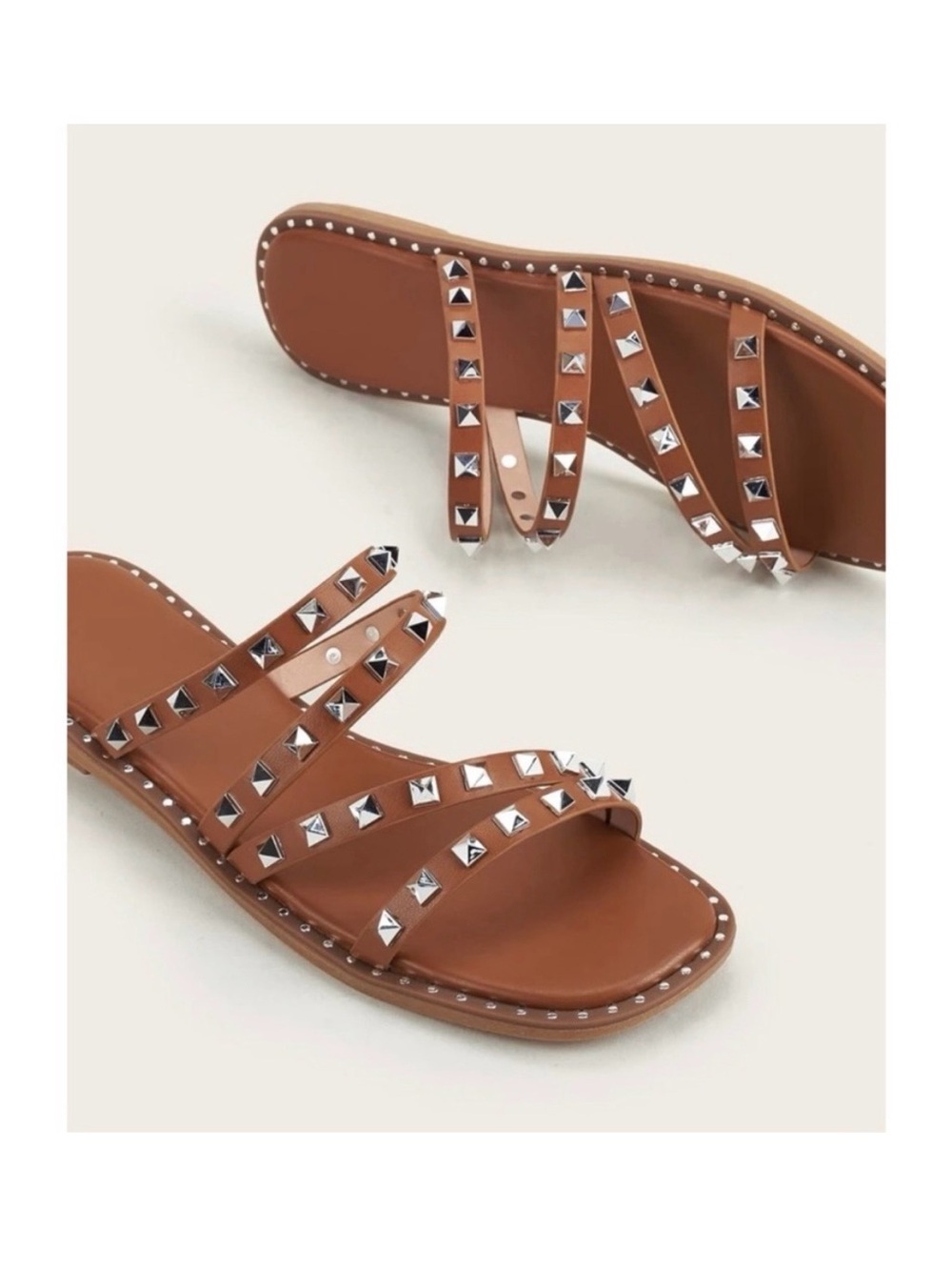 Boho pyramid studded strappy slide on sandals, like new!